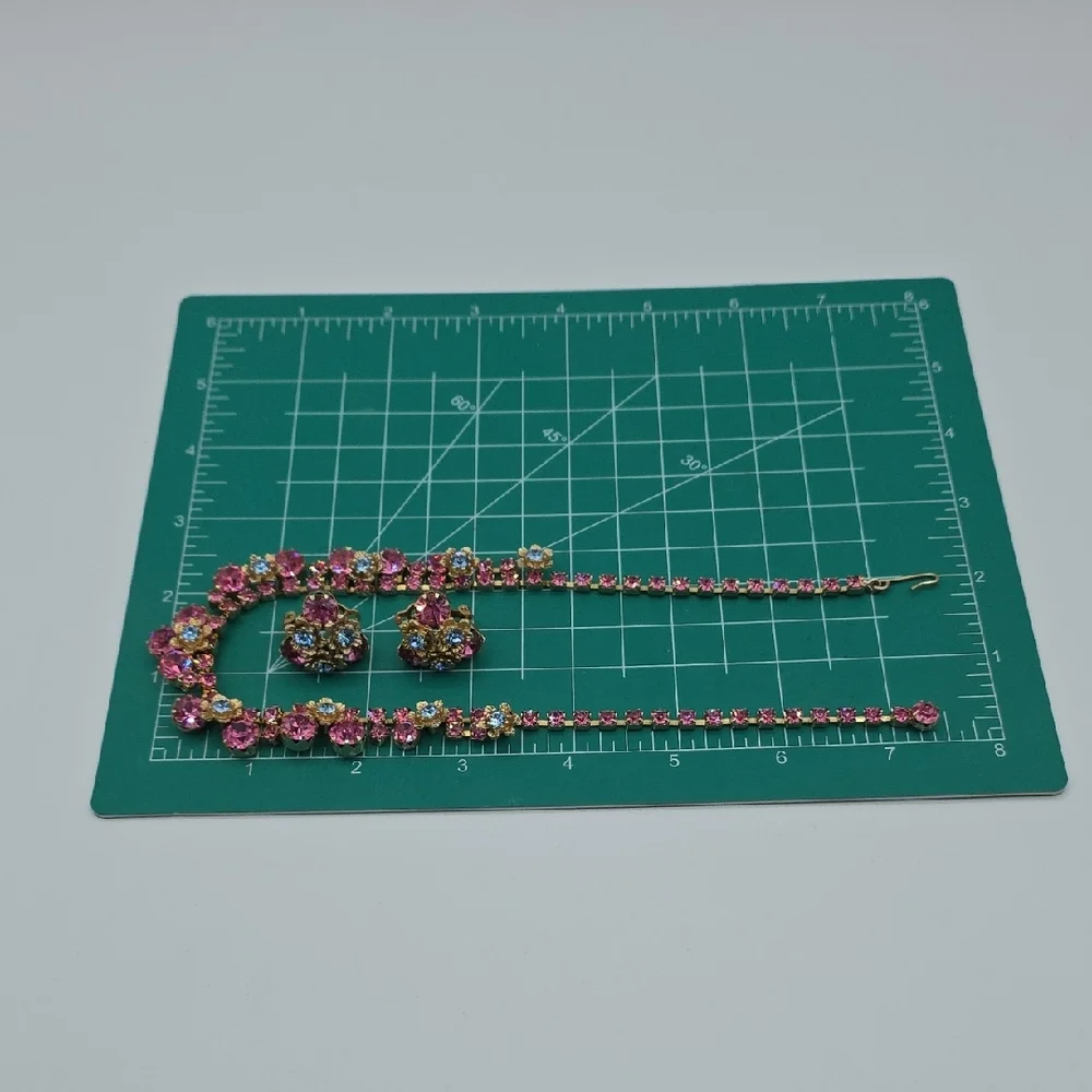 Elegant Pink and Blue Floral Necklace and Earring Set